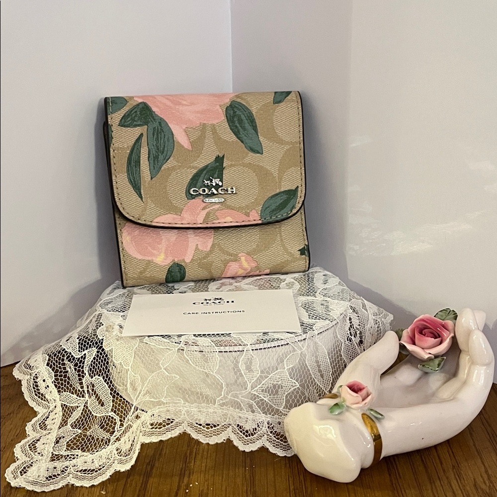 Coach Beige and Pink Floral Wallet